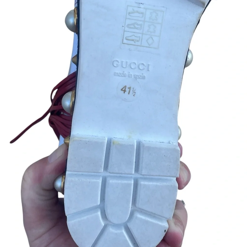 Gucci Red Leather Barbette Knot, Ankle Strap Espadrille Platform Sandals, 41.5‎ - Picture 9 of 10